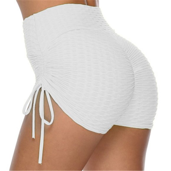High Rise Yoga Short Wide Waistband Ruched Shorts Hides tummy flab - White - Picture 1 of 6